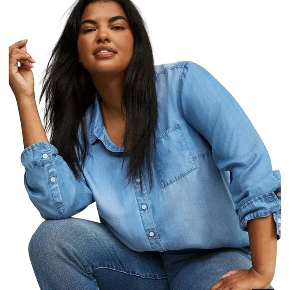 Torrid Women’s Plus Size 4 US 18-20 Lizzie Tencel Blue Button Up Shirt - Picture 1 of 7